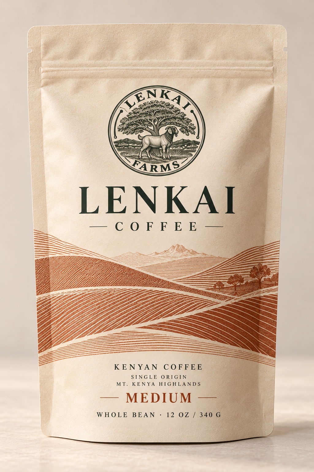 Lenkai Farms Kenya single-origin medium-roast whole-bean coffee bag